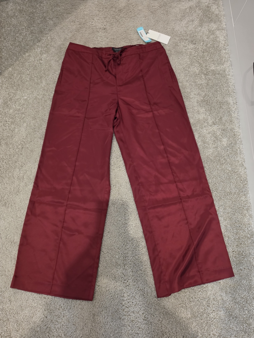 NWT Wide-Leg Satin Pants in Burgundy